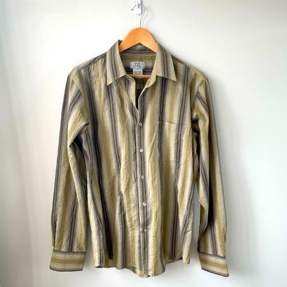 Vintage 725 Green Brown Stripe Buttondown Shirt - Picture 1 of 5